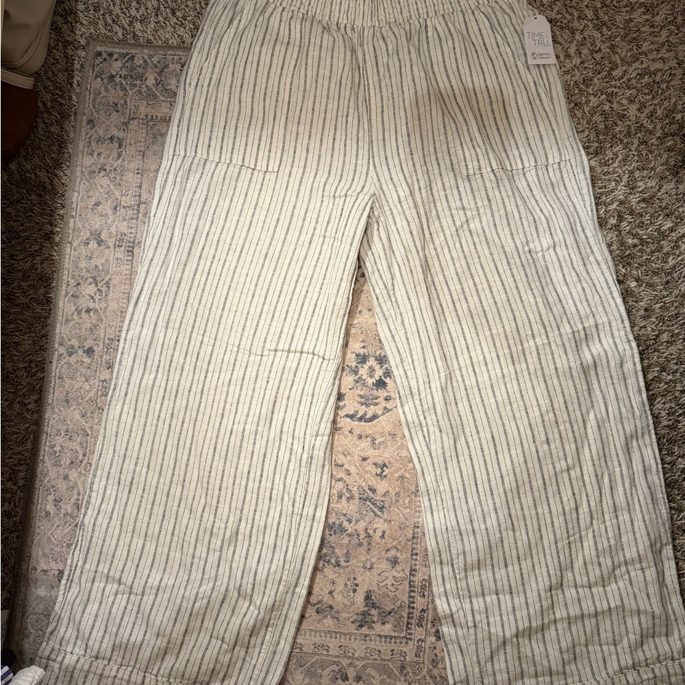 Time and Tru Striped Wide Leg Pants - Cream and Black